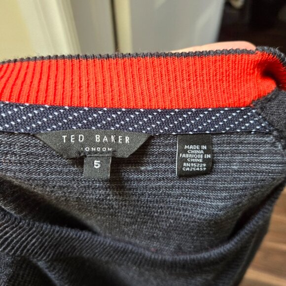 Ted Baker London Men's Crewneck Sweater Gray Charcoal Stripe Wool Blend - Picture 5 of 7